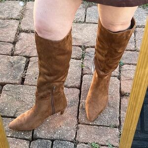 Women’s Kendra Kitten Heel Tall Boots with Memory Foam Insole in Chestnut size 7